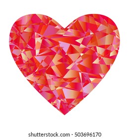Vector red heart with texture resembling mirrored glass shards isolated on white