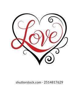 Vector red heart typography shape