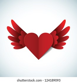 Vector red heart with wings