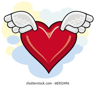 Vector red heart with wings