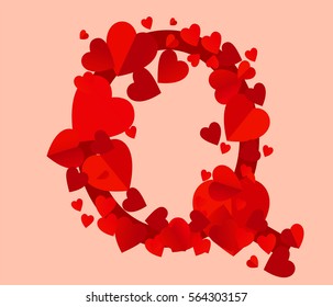 Vector red hearts alphabet letter q design