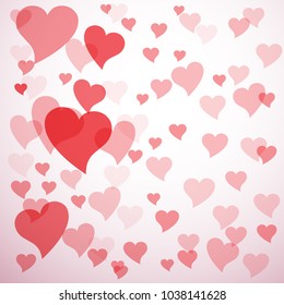 Vector red hearts in fly, white background