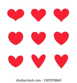 Vector red hearts icons set. Simple symbols for your design.