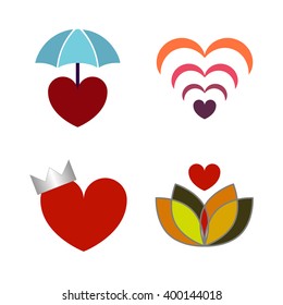 Vector red hearts icons set. Isolated cardio illustrations. Heart care, heart health. Wi-Fi.