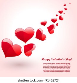 Vector red hearts on abstract background
