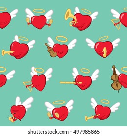 Vector of red hearts on green background.