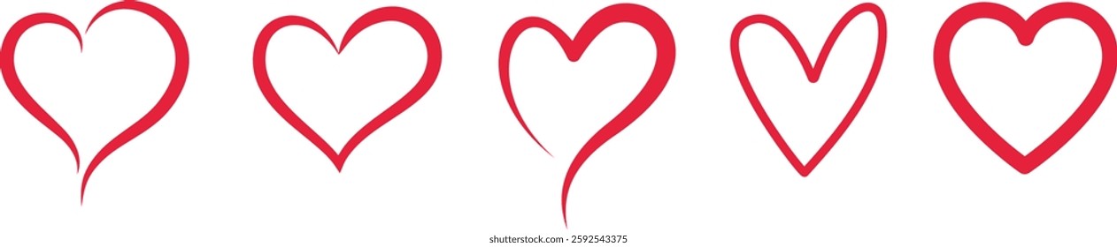 Vector Red Hearts. Outlined Hearts. They feature Love, Romancefor valentine's day. Love and Friendship symbol, used for Emoticon. Isolated editable vector illustration