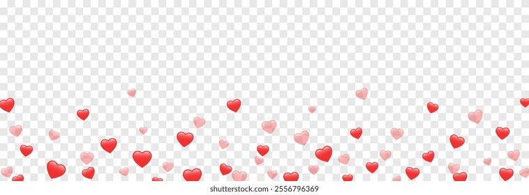 Vector red hearts png. Hearts border on isolated transparent background. Valentine's day hearts background.