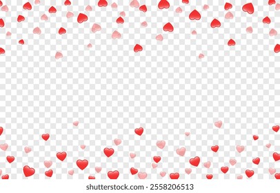 Vector red hearts png. Border of hearts on isolated transparent background. Valentine's day background with hearts.