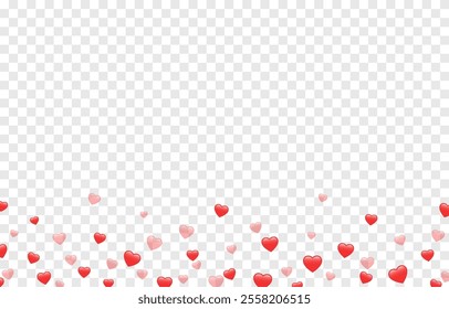 Vector red hearts png. Border of hearts on isolated transparent background. Valentine's day background with hearts.