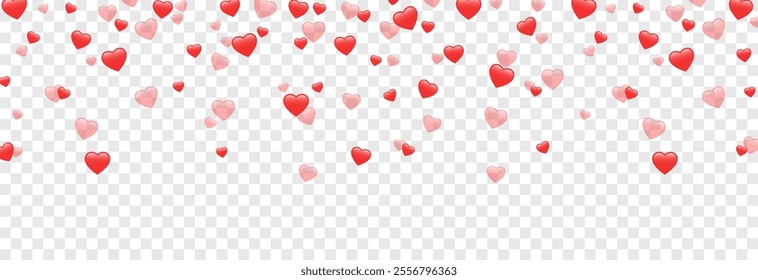 Vector red hearts png. Falling hearts on isolated transparent background. Valentine's day background with hearts.