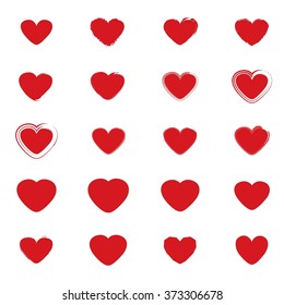 Vector Red hearts set. Hand drawn.