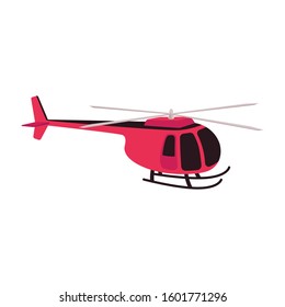 Vector red helicopter icon. Passenger rescue and observation aircraft. Propeller aviation, copter transportation. symbol of adventure and travelling. Isolated illustration.