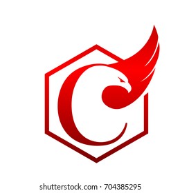 Vector Red Hive Eagle Letter C Logo