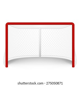 Vector red hockey goal, net. Isolated on white. Vector EPS10 illustration. 