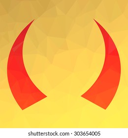 Vector Red Horns Icon Isolated on Yellow Polygonal Background