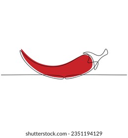 Vector red hot chili pepper. Line continuous hand drawn illustration. Vegetable outline icon. Garden plant. Minimal linear silhouette. Graphic design, print, banner, card, sign, doodle, symbol.