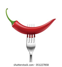 Vector Red Hot Chili Pepper on a Fork Isolated on White Background