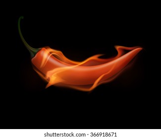 Vector Red Hot Chili Pepper on Fire and Flame Isolated on White Background