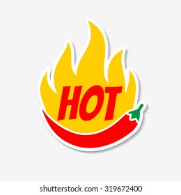 Vector red hot chilli pepper sticker. Hot product label. Template for ads, signboards, packaging and identity and web designs.