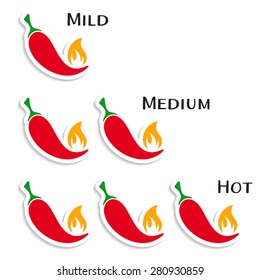 Vector red hot chilli peppers mild medium hot