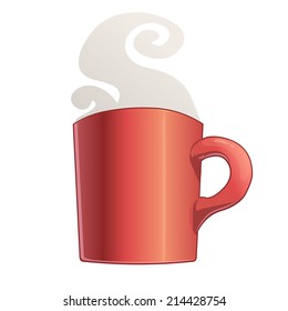 Vector red hot cup with steam isolated on white