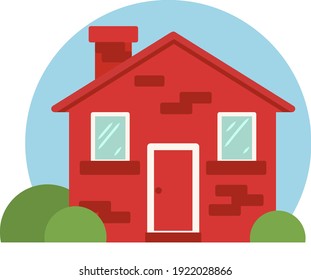 Vector red house illustration. Cute cottage in flat style. Architectural design element.