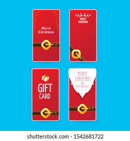 vector red hristmas sale banners set isolated on blue background. christmas vertical background collection with santa claus golden belt and beard . xmas greeting card