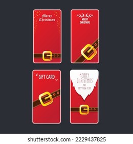 vector red hristmas sale banners set isolated on grey background. christmas vertical background collection with santa claus golden belt and beard . xmas greeting card and poster design template