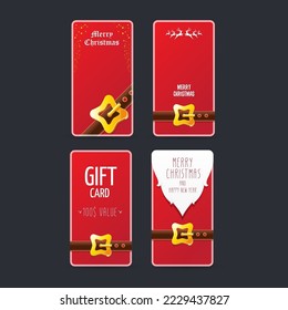 vector red hristmas sale banners set isolated on grey background. christmas vertical background collection with santa claus golden belt and beard . xmas greeting card and poster design template