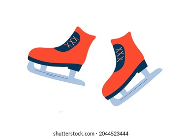 Vector red ice skates, winter sportswear, ice hockey shoes, ice skating shoes, suitable for Christmas decorations