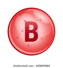 Vector Red Icon Of Blood Group Or Blood Type B. Red Donation Cell. Transfusion Hematology Icon. B Positive Or Negative, Where The Blood Contains Type-B Antigens Isolated On A White Background.