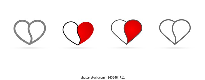 "Vector red icon and gray heart frame, black on white background.Love emblem on holidays occasions.Graphic design in the concept of love.Vector love symbol for Valentine's Day.vector illustration."