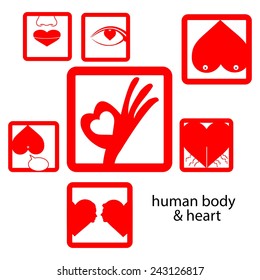 vector red icon human body and heart, love concept , creative design.
