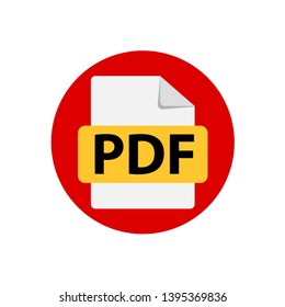 Vector red icon PDF. File format extensions icon. flat design style. Circle buttons.