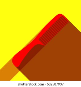 . Vector. Red icon with two flat reddish shadows on yellow background.