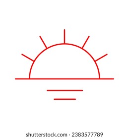 A Vector red illustration of the sun during sunset on the sea isolated on a white background