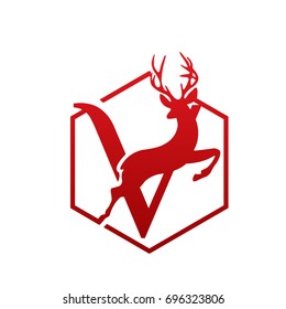 Vector Red Impala Jumping Letter V Logo