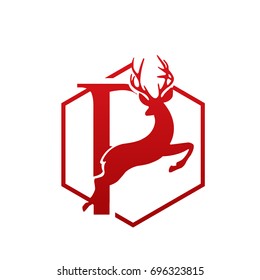 Vector Red Impala Jumping Letter P Logo