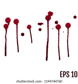 Vector red Ink stain, blots and splashes. Isolated Realistic paint drops, design elements.