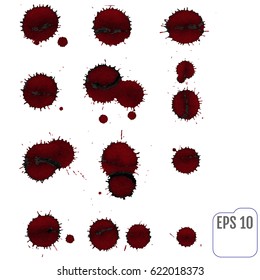 Vector red Ink stain, blots and splashes. Isolated Realistic paint drops, design elements.