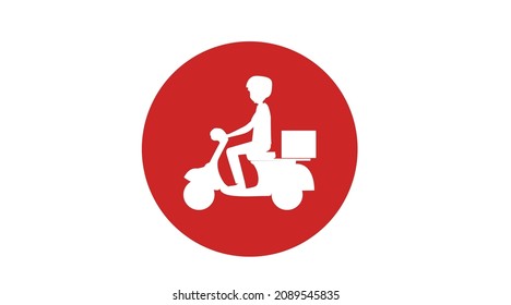 Vector Red isolated Illustration of a Delivery Motorcycle Guy. Man in a Motorocycle making a Delivery