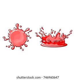 vector red juice drop, blot cartoon set. Isolated illustration on a white background. Sweet splashes, smudges element
