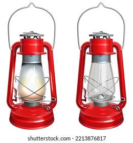 Vector Red Kerosene Lamp isolated on white background