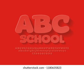 Vector Red Kids School Alphabet Letters set. Playful Children Font