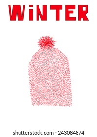 Vector red knitted hat pattern (Can be used as texture for cards, invitations, DIY projects, web sites or for any other design) 