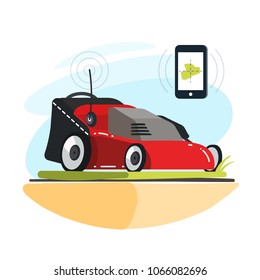 Vector red lawn mower