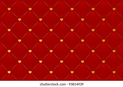 Vector red leather background with hearts for Valentines Day