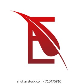 Vector Red Letter E Botanical Leaf Logo