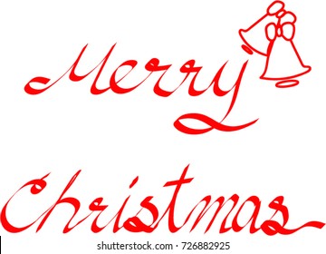 Vector - Red letter Merry Christmas with bells isolated on white background. Hand writing. Calligraphy card.
